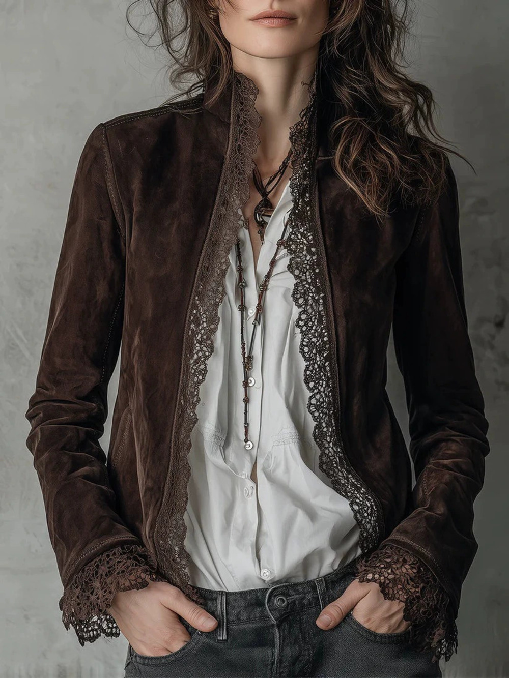 ZARA Brown Vintage Long Sleeve Stand Collar Jacket